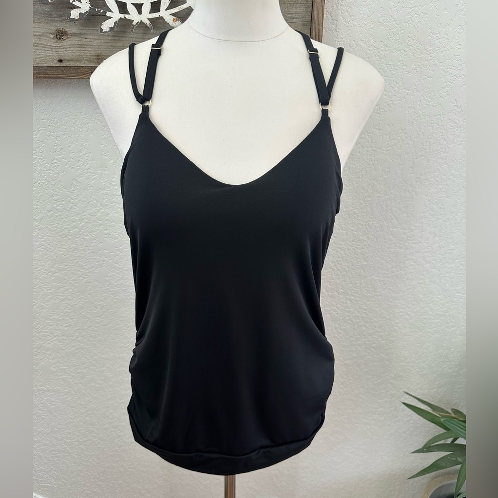 Athleta Aqualuxe‎ Blousy Tankini black swim top  Women's size small